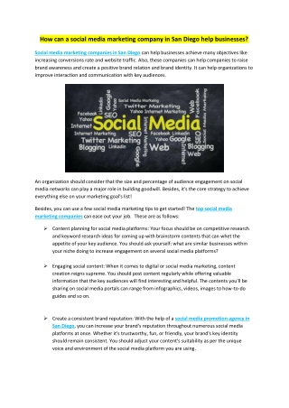 How can a social media marketing company in San Diego help businesses