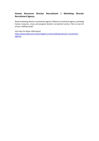 Marketing Director Recruitment Agency - Human Resources Director Recruitment