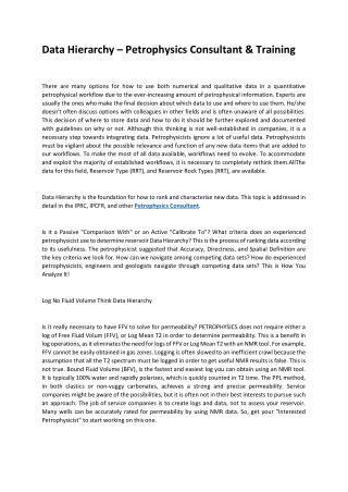 Data Hierarchy – Petrophysics Consultant & Training