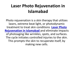 Laser Photo Rejuvenation in Islamabad