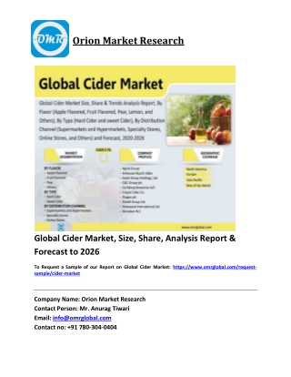 Global Cider Market Trends, Size, Competitive Analysis and Forecast 2020-2026