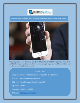 Computer, Tablet and Phone Screen Repair Near Me in NJ