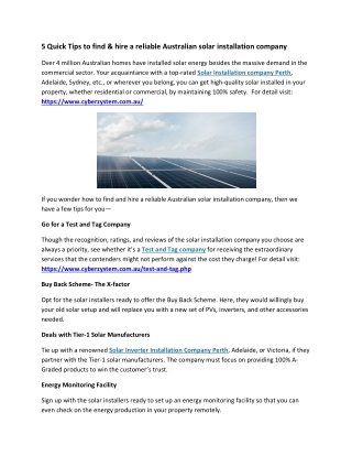 5 Quick Tips to find & hire a reliable Australian solar installation company