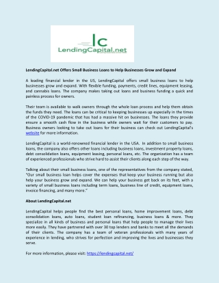 LendingCapital.net Offers Small Business Loans to Help Businesses Grow and Expan