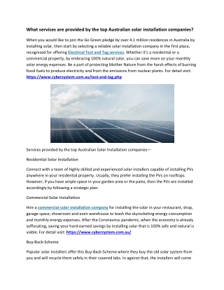 What services are provided by the top Australian solar installation companies?