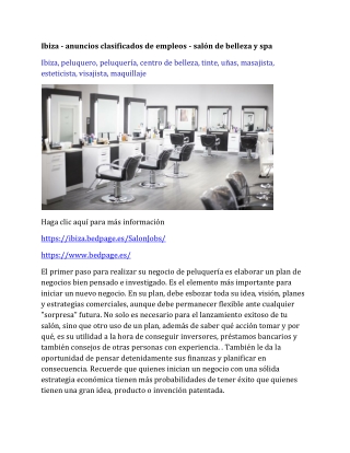 Ibiza - anuncios clasificados de empleos - salón de belleza y spa