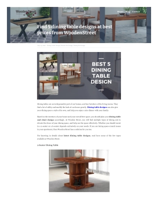 Find 5 dining table designs at best prices from WoodenStreet