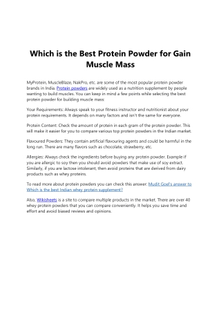 Which is the Best Protein Powder for Gain Muscle Mass