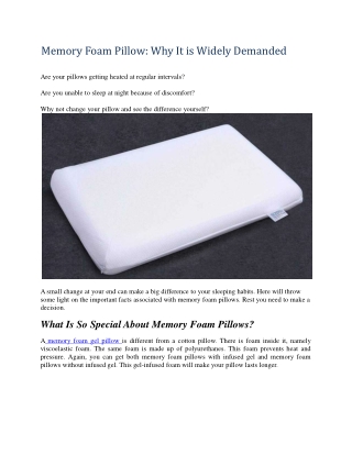 Memory Foam Pillow Why It is Widely Demanded