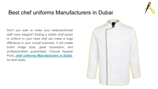 Best chef uniforms Manufacturers in Dubai