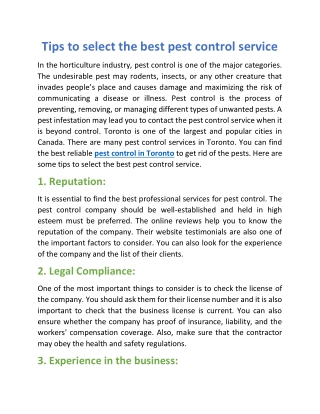 Tips to select the best pest control service