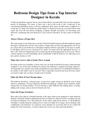 Bedroom Design Tips from a Top Interior Designer in Kerala