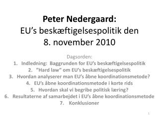Peter Nedergaard: EU’s beskæftigelsespolitik den 8. november 2010