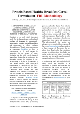 Protein Based Healthy Breakfast Cereal Formulation- FRL Methodology