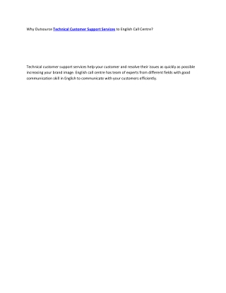 Why Outsource Technical Customer Support Services to English Call Centre?