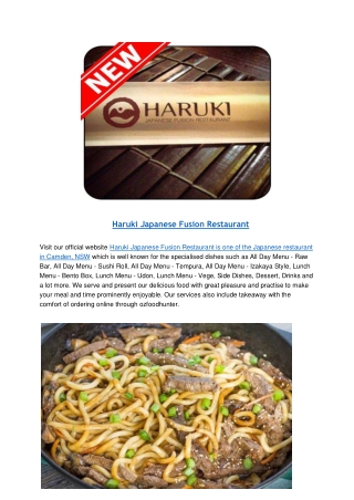 15% Off - Haruki Japanese Fusion Restaurant Menu in Camden NSW