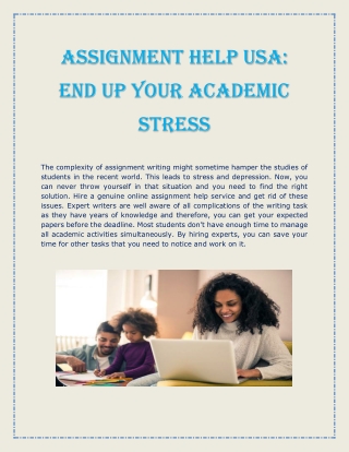 Assignment Help USA - End Up Your Academic Stress