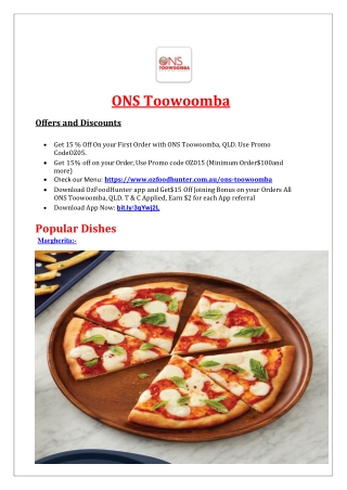 15% Off - ONS Toowoomba Italian Restaurant North Toowoomba Menu, QLD