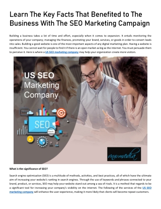 Learn The Key Facts That Benefited to The Business With SEO Marketing Campaign