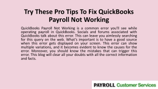 Try These Pro Tips To Fix QuickBooks Payroll Not Working