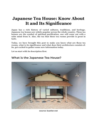 Japanese Tea House Know About It and Its Significance