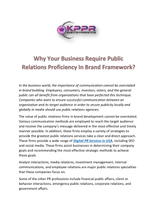 Why Your Business Require Public Relations Proficiency In Brand Framework?