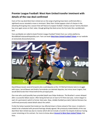 Premier League Football West Ham United transfer imminent with details of the raw deal confirmed