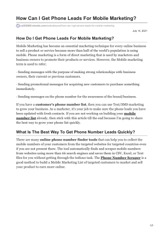 What Is The Best Way To Get Phone Number Leads For Mobile Marketing?