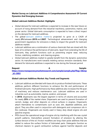 Market Survey on Lubricant Additives-A Comprehensive Assessment Of Current Dynam