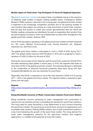 Market report on Pond Liners-Top Participant To Focus On Regional Expansion