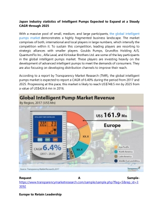 Japan industry statistics of Intelligent Pumps Expected to Expand at a Steady CA