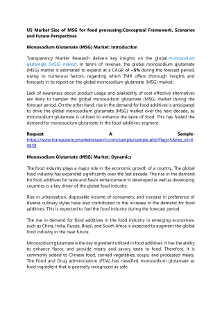 US Market Size of MSG for food processing:Conceptual Framework, Scenarios and Fu