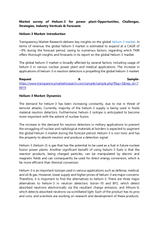 Market survey of Helium-3 for power plant-Opportunities, Challenges, Strategies,