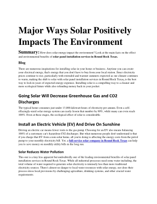 Major Ways Solar Positively Impacts the Environment