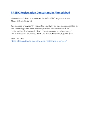 PF ESIC Registration Consultant in Ahmedabad