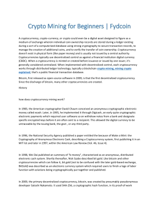 Crypto Mining for Beginners | Fydcoin