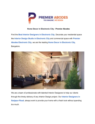 Home Decor in Electronic City - Premier Abodes