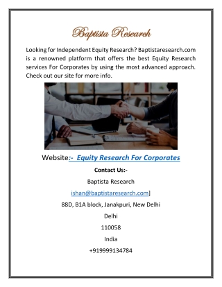 Equity Research for Corporates Baptistaresearch
