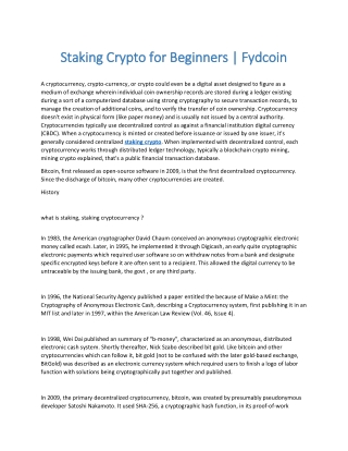 Staking Crypto for Beginners | Fydcoin