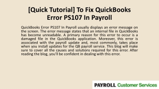 [Quick Tutorial] To Fix QuickBooks Error PS107 In Payroll