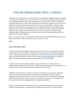 How Do Masternodes Work | Fydcoin