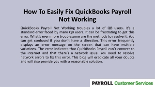 How To Easily Fix QuickBooks Payroll Not Working