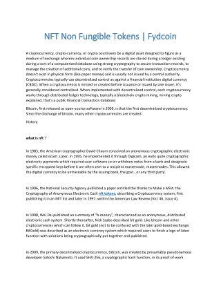 NFT Non Fungible Tokens | Fydcoin