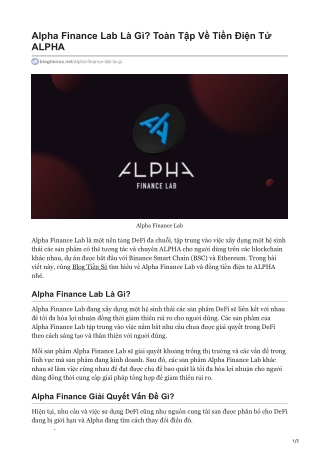 Alpha Finance Lab Là Gì? Toàn Tập Về Tiền Điện Tử ALPHA