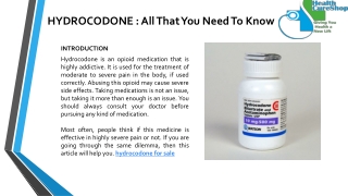 HYDROCODONE  All That You Need To Know