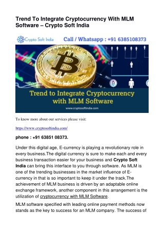 Trend To Integrate Cryptocurrency With MLM Software - Crypto Soft India