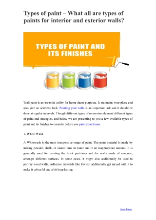 Types of paint – What all are types of paints for interior and exterior walls