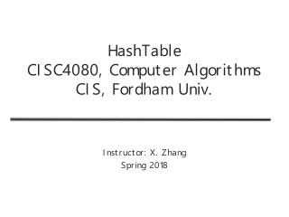 HashTable CISC4080, Computer Algorithms CIS, Fordham Univ.