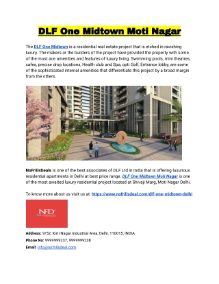 Luxurious Apartments in DLF One Midtown Delhi
