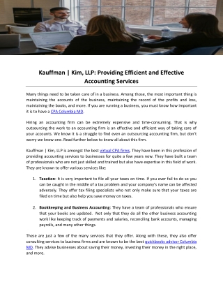 Kauffman  Kim, LLP- Providing Efficient and Effective Accounting Services